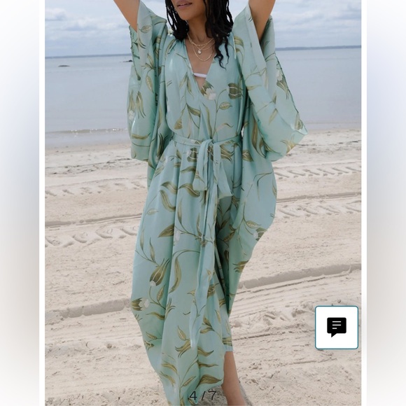 By Anthropologie Satin Tie Front Belted Floral Maxi Dress Caftan - Picture 3 of 12